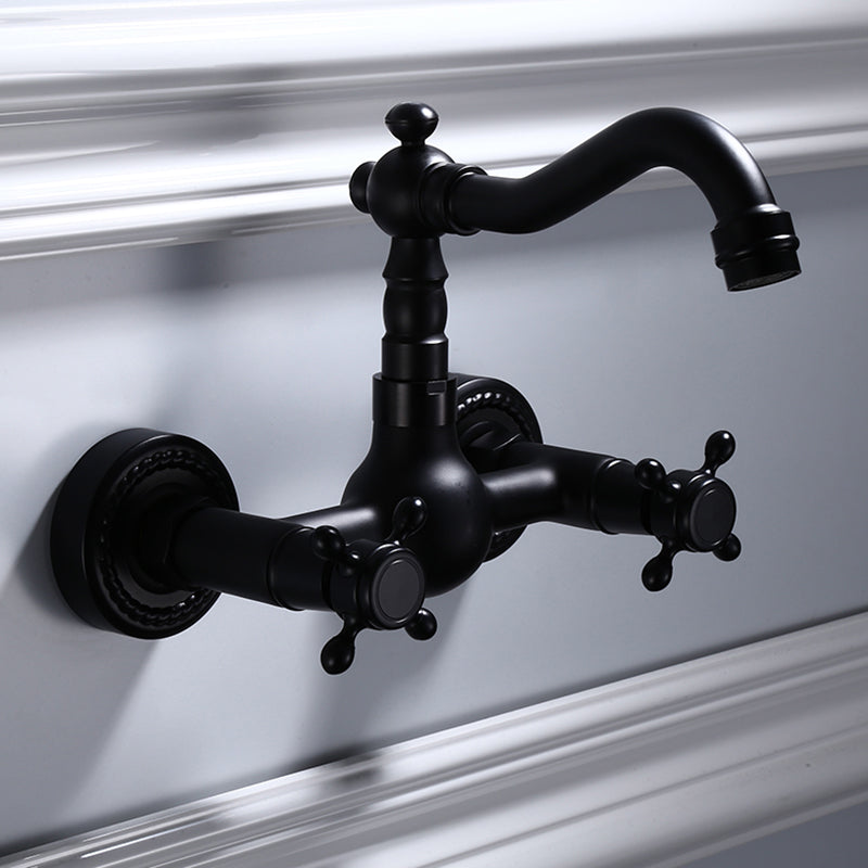 Traditional Wall Mounted Metal Bathtub Filler Low Arc Waterfall Bathroom Faucet
