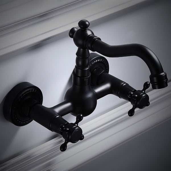 Traditional Wall Mounted Metal Bathtub Filler Low Arc Waterfall Bathroom Faucet