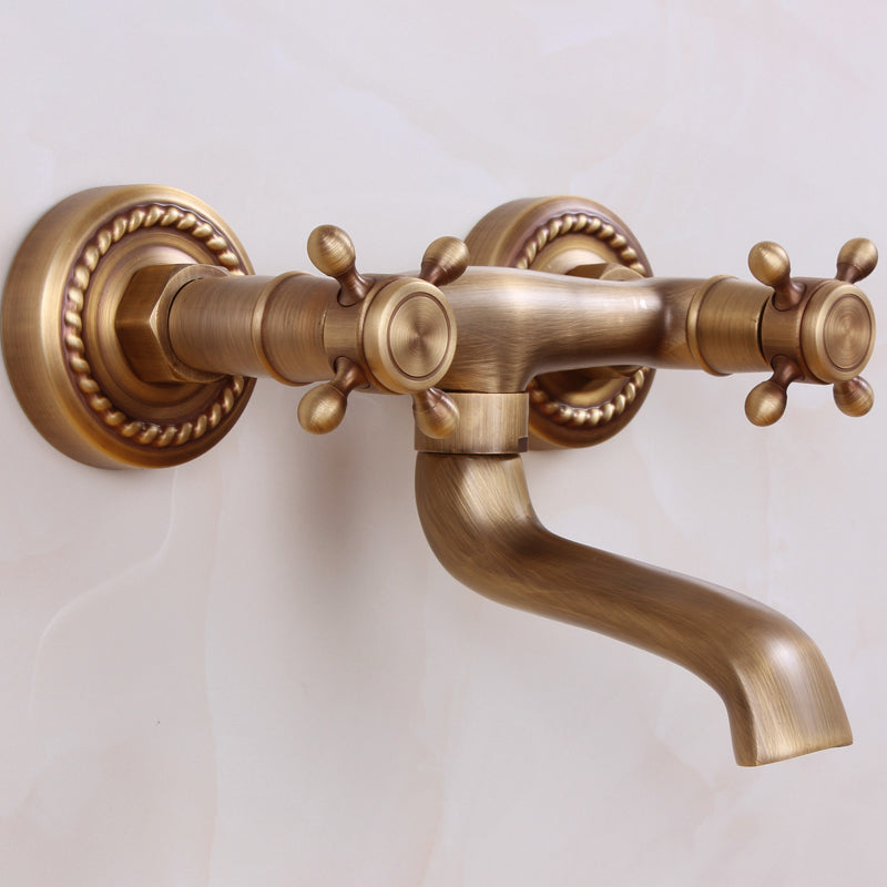 Traditional Wall-Mounted Metal Bathtub Filler Double Handles Waterfall Bathtub Faucet Trim