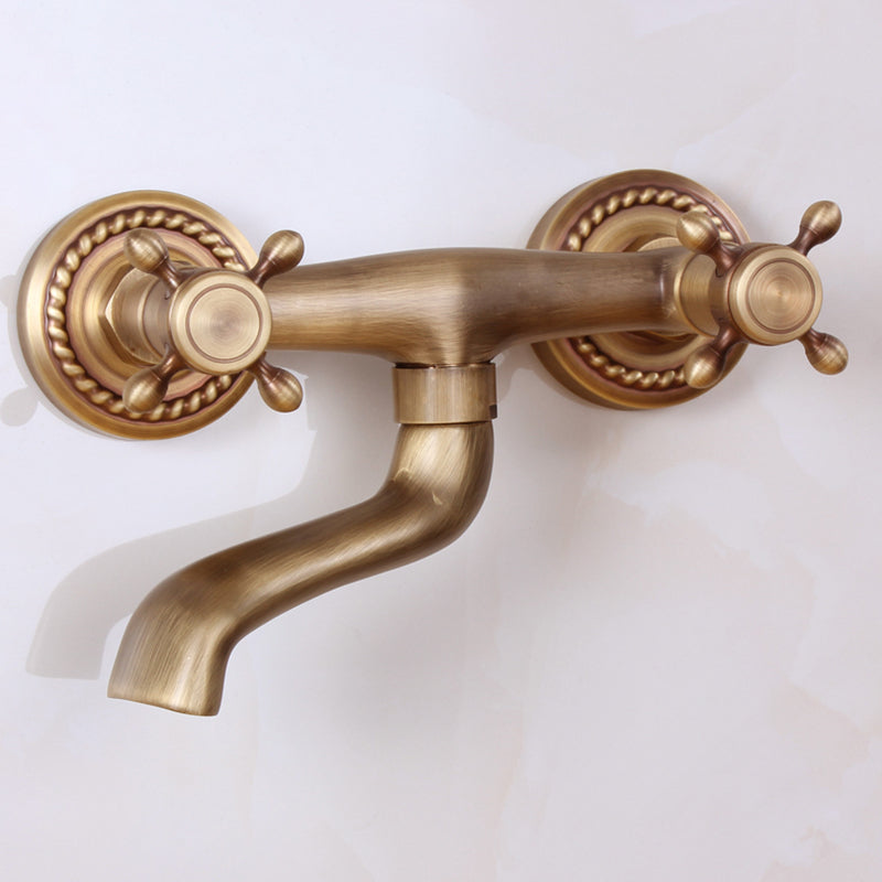Traditional Wall-Mounted Metal Bathtub Filler Double Handles Waterfall Bathtub Faucet Trim