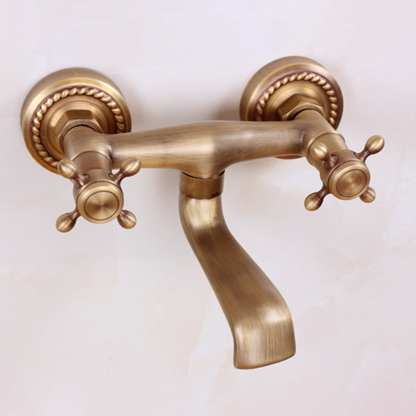 Traditional Wall-Mounted Metal Bathtub Filler Double Handles Waterfall Bathtub Faucet Trim