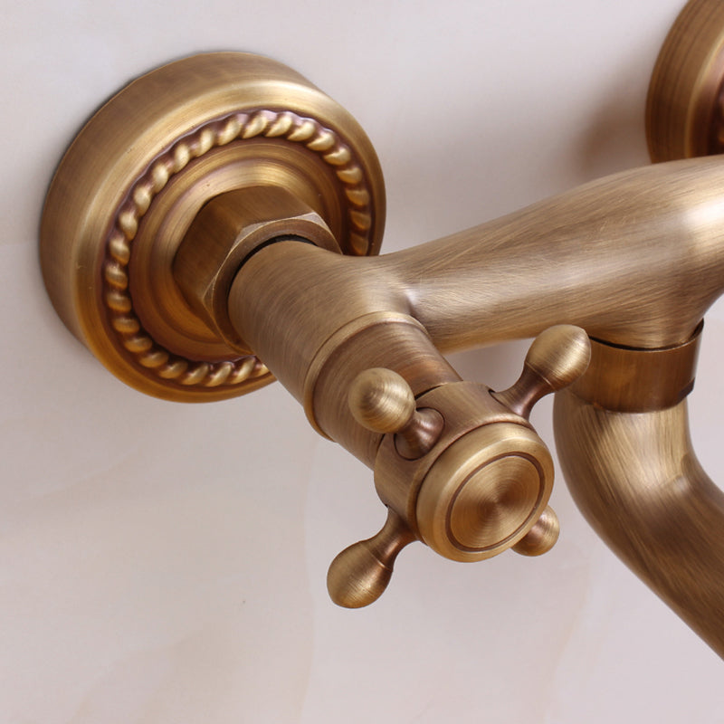 Traditional Wall-Mounted Metal Bathtub Filler Double Handles Waterfall Bathtub Faucet Trim