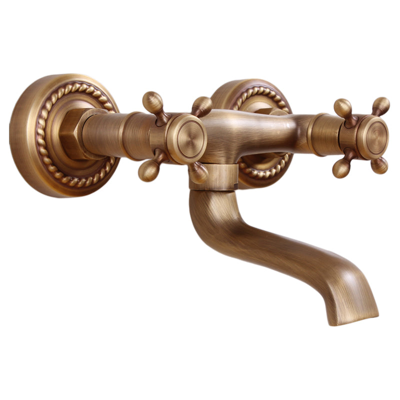 Traditional Wall-Mounted Metal Bathtub Filler Double Handles Waterfall Bathtub Faucet Trim