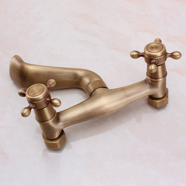 Traditional Wall-Mounted Metal Bathtub Filler Double Handles Waterfall Bathtub Faucet Trim