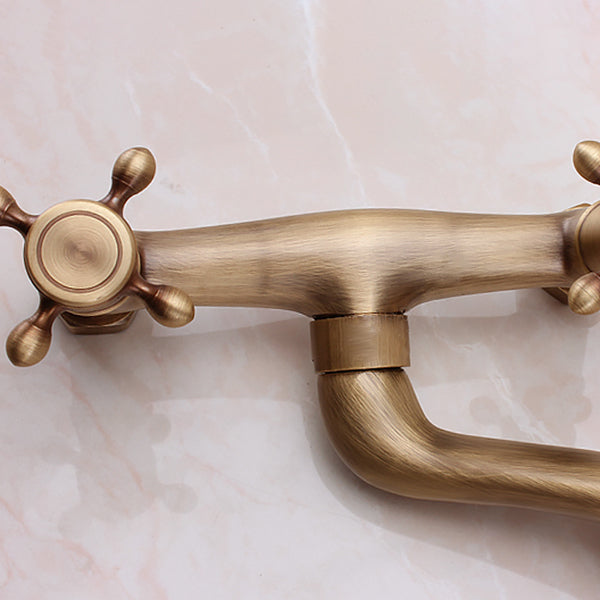 Traditional Wall-Mounted Metal Bathtub Filler Double Handles Waterfall Bathtub Faucet Trim
