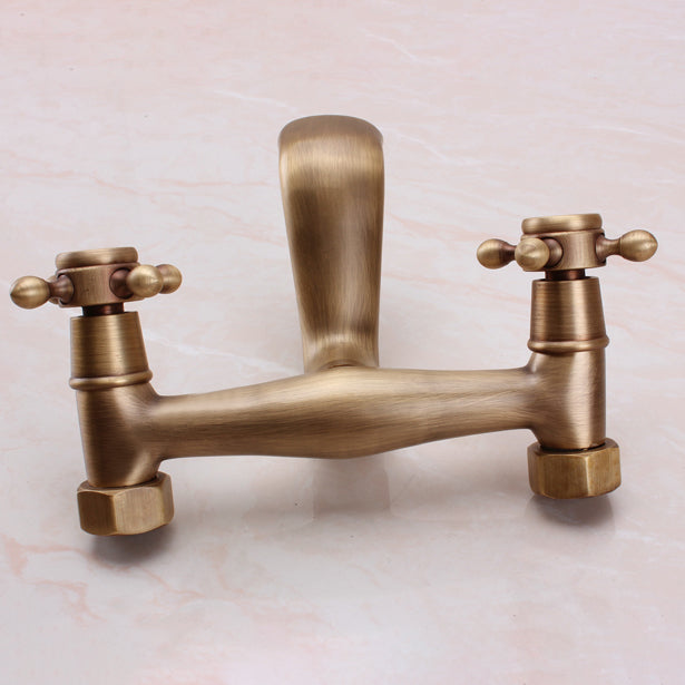 Traditional Wall-Mounted Metal Bathtub Filler Double Handles Waterfall Bathtub Faucet Trim