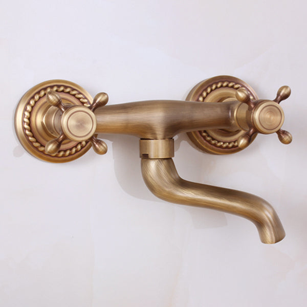 Traditional Wall-Mounted Metal Bathtub Filler Double Handles Waterfall Bathtub Faucet Trim