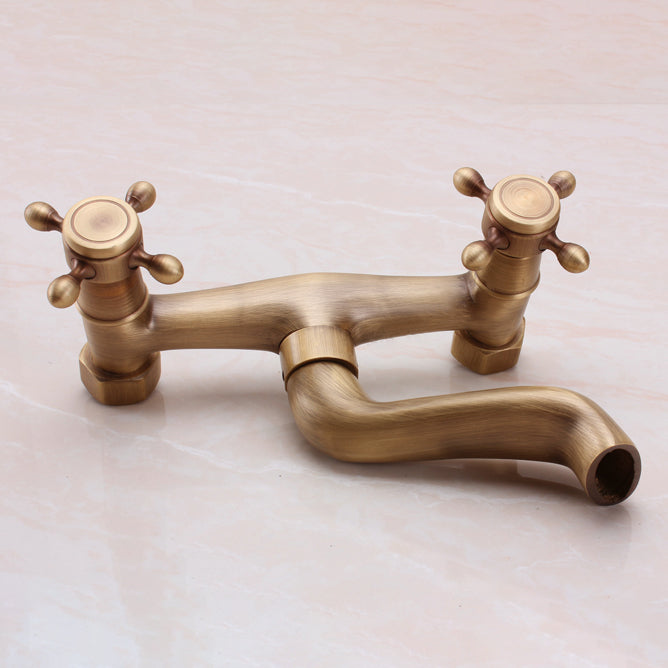 Traditional Wall-Mounted Metal Bathtub Filler Double Handles Waterfall Bathtub Faucet Trim