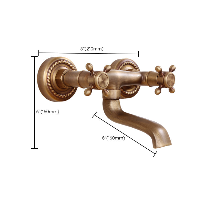 Traditional Wall-Mounted Metal Bathtub Filler Double Handles Waterfall Bathtub Faucet Trim