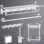 Silver Modern Bathroom Accessory Set with Bath Shelf/Towel Rack & Bathrobe Hook