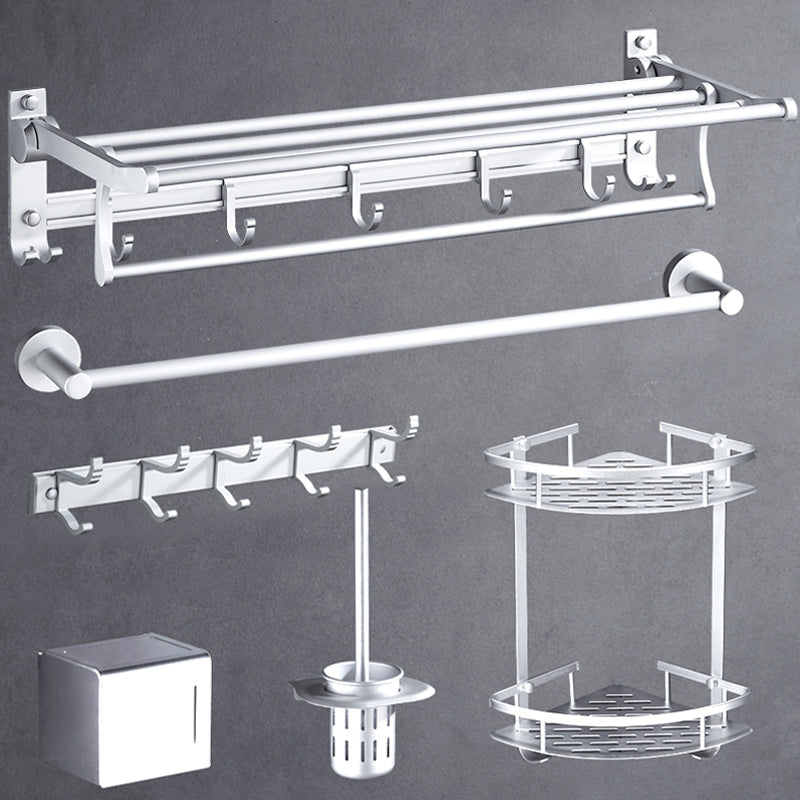 Silver Modern Bathroom Accessory Set with Bath Shelf/Towel Rack & Bathrobe Hook