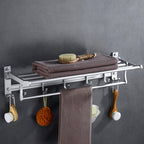 Silver Modern Bathroom Accessory Set with Bath Shelf/Towel Rack & Bathrobe Hook