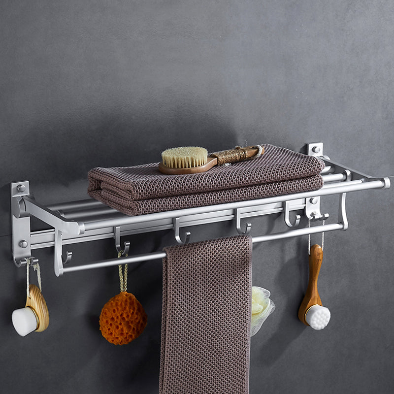 Silver Modern Bathroom Accessory Set with Bath Shelf/Towel Rack & Bathrobe Hook