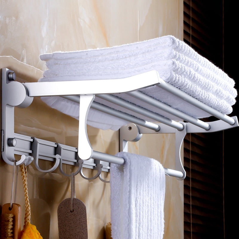 Silver Modern Bathroom Accessory Set with Bath Shelf/Towel Rack & Bathrobe Hook