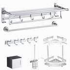 Silver Modern Bathroom Accessory Set with Bath Shelf/Towel Rack & Bathrobe Hook