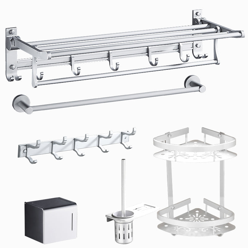 Silver Modern Bathroom Accessory Set with Bath Shelf/Towel Rack & Bathrobe Hook