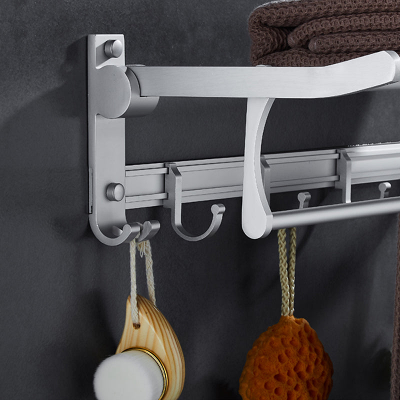 Silver Modern Bathroom Accessory Set with Bath Shelf/Towel Rack & Bathrobe Hook
