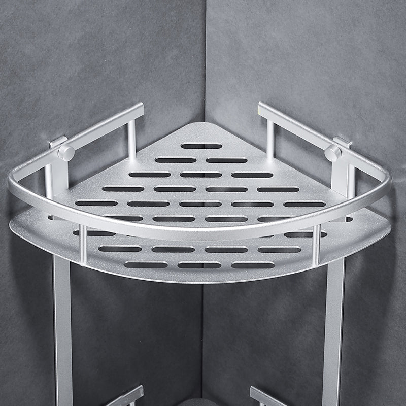 Silver Modern Bathroom Accessory Set with Bath Shelf/Towel Rack & Bathrobe Hook