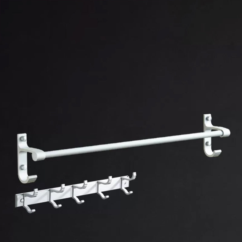 Silver Modern Bathroom Accessory Set with Bath Shelf/Towel Rack & Bathrobe Hook