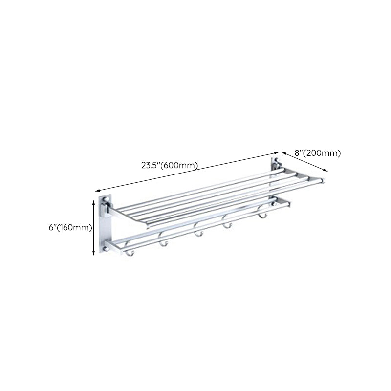 Silver Modern Bathroom Accessory Set with Bath Shelf/Towel Rack & Bathrobe Hook