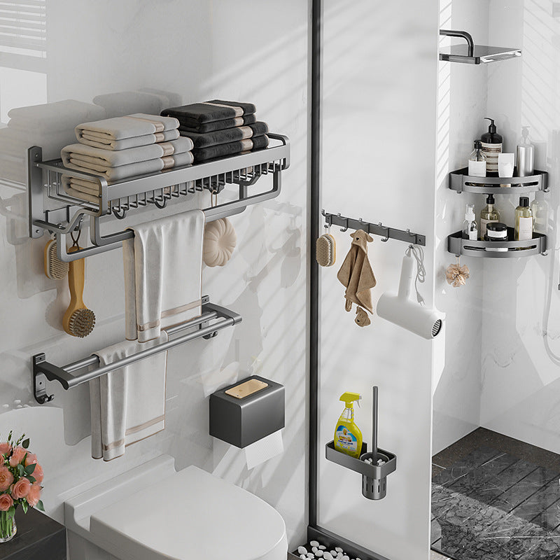 Modern Metal Bath Accessory Set Polished Silver Bath Shelf/Paper Holder/Towel Hook