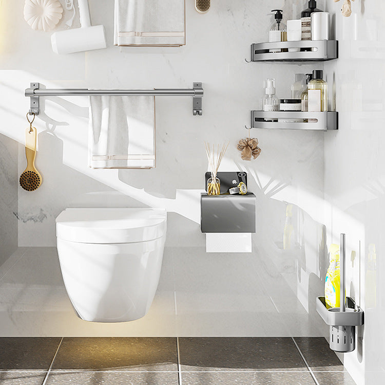 Modern Metal Bath Accessory Set Polished Silver Bath Shelf/Paper Holder/Towel Hook