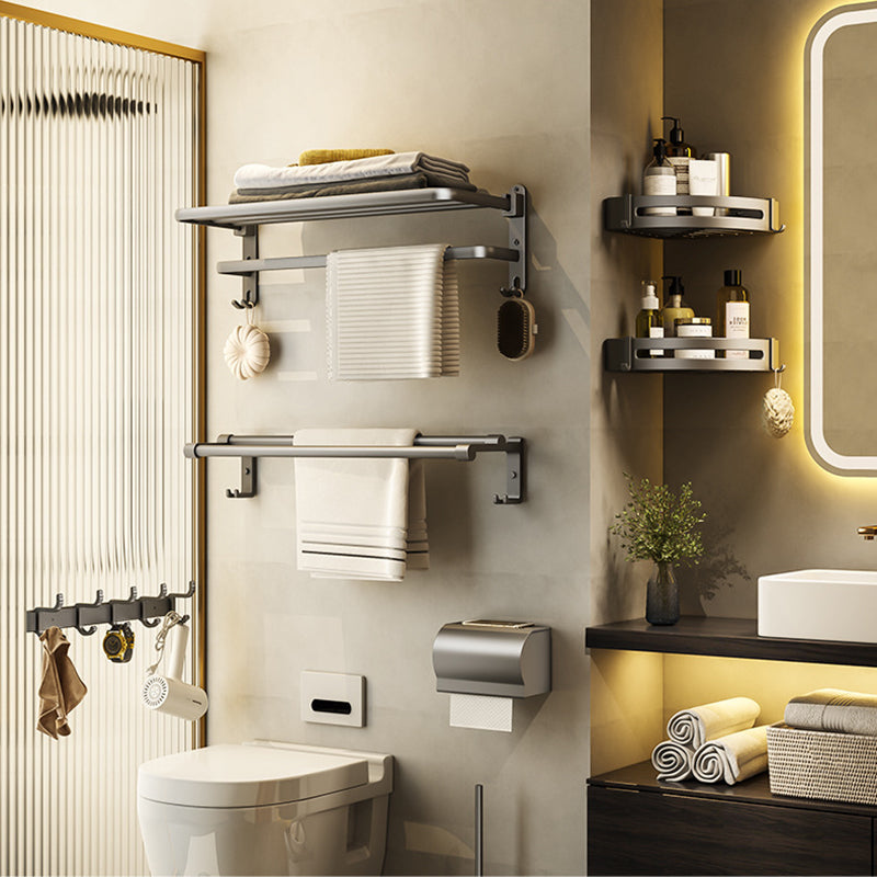 Contemporary Bathroom Accessory Set Gray Aluminum Bathroom Shelf/Towel Rack/Bathtub Hook