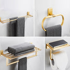 Golden Modern 5-piece Bathroom Accessories Set Brushed Brass Towel Holder/Paper Holder