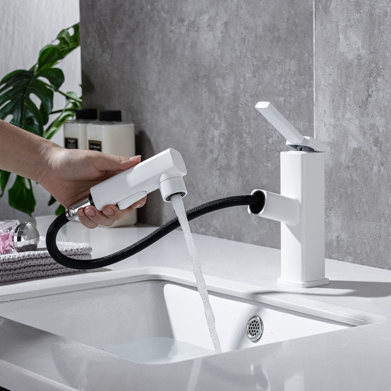 Lever Handle Faucet Pull-Out Basin Faucet with Swivel Spout