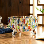 LustreCharm Stained Glass Candy Jar with Lid – Colourful Decorative Storage Pot