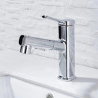 Contemporary Vessel-Faucet Pull-out Centerset Faucet with Swiveling Spout