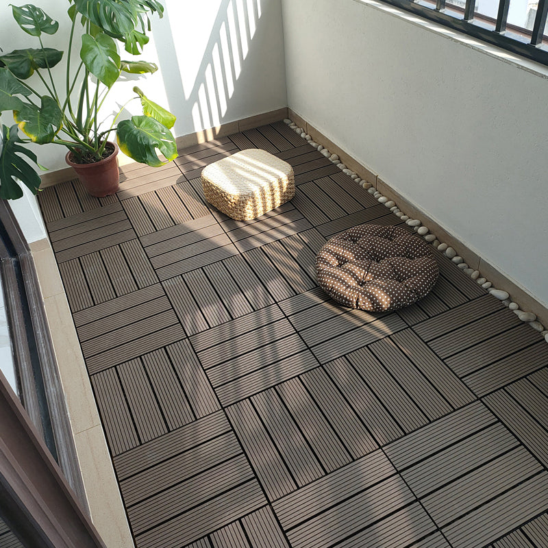 Modern plastic wood laminate deck outdoors, mold-resistant laminate