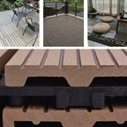 Modern plastic wood laminate deck outdoors, mold-resistant laminate