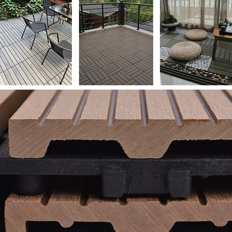 Modern plastic wood laminate deck outdoors, mold-resistant laminate