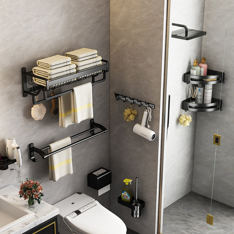 Matt Black 2-piece modern bathroom accessories as a single item or as a set with bath shelf