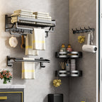 Matt Black 2-piece modern bathroom accessories as a single item or as a set with bath shelf