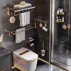 Black and Brass Bathroom Hardware Set Modern Stainless Steel Bathroom Shelf/Towel Holder/Paper Holder