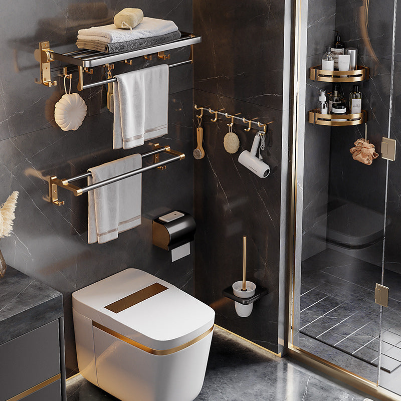 Black and Brass Bathroom Hardware Set Modern Stainless Steel Bathroom Shelf/Towel Holder/Paper Holder