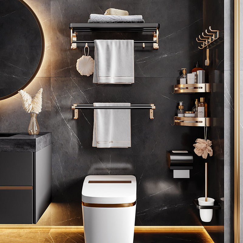 Black and Brass Bathroom Hardware Set Modern Stainless Steel Bathroom Shelf/Towel Holder/Paper Holder
