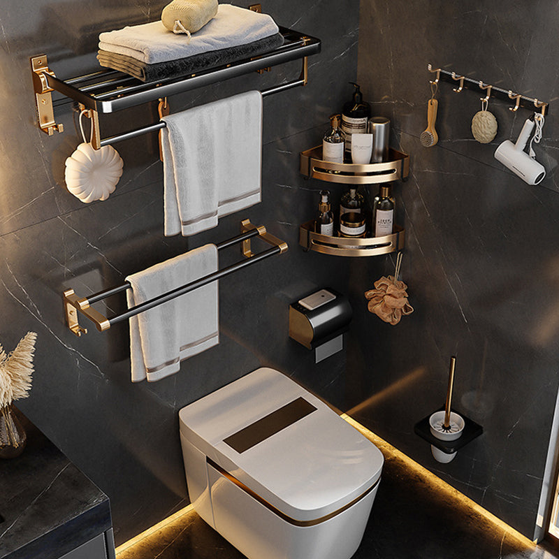 Black and Brass Bathroom Hardware Set Modern Stainless Steel Bathroom Shelf/Towel Holder/Paper Holder