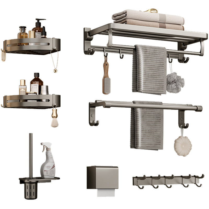 Modern Bathroom Accessories Set in Gray with Bathroom Shelf/Towel Holder/Robe Hooks & Paper Holder