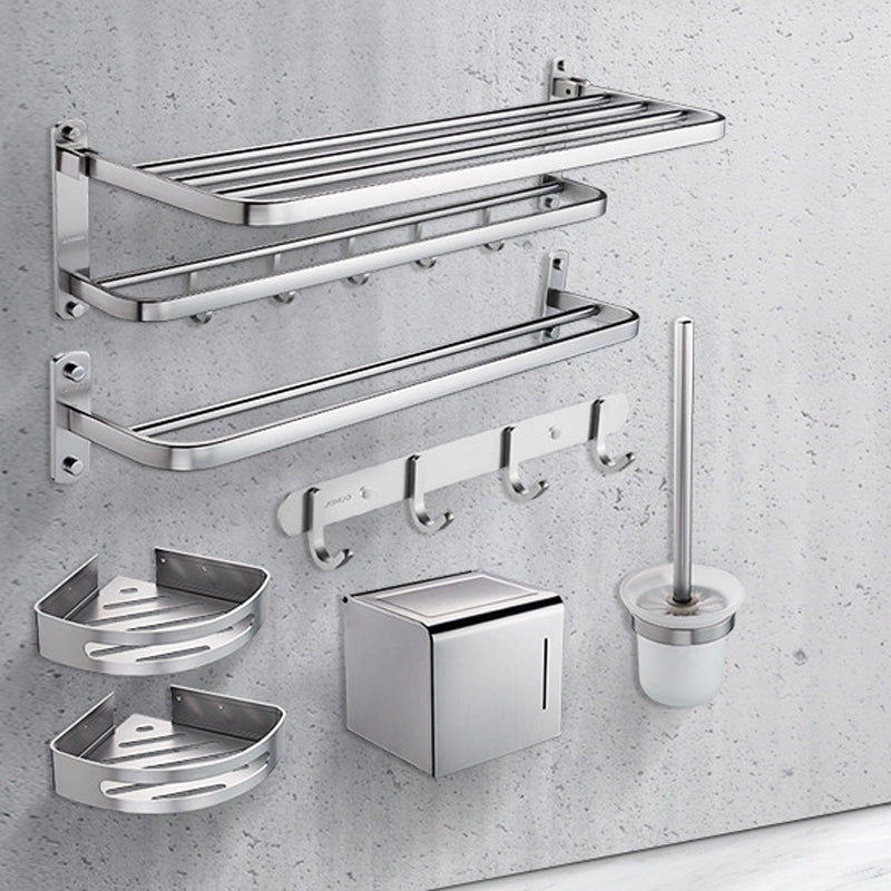 Contemporary bathroom accessory set made of aluminum with towel holder/bath shelf