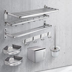 Contemporary bathroom accessory set made of aluminum with towel holder/bath shelf