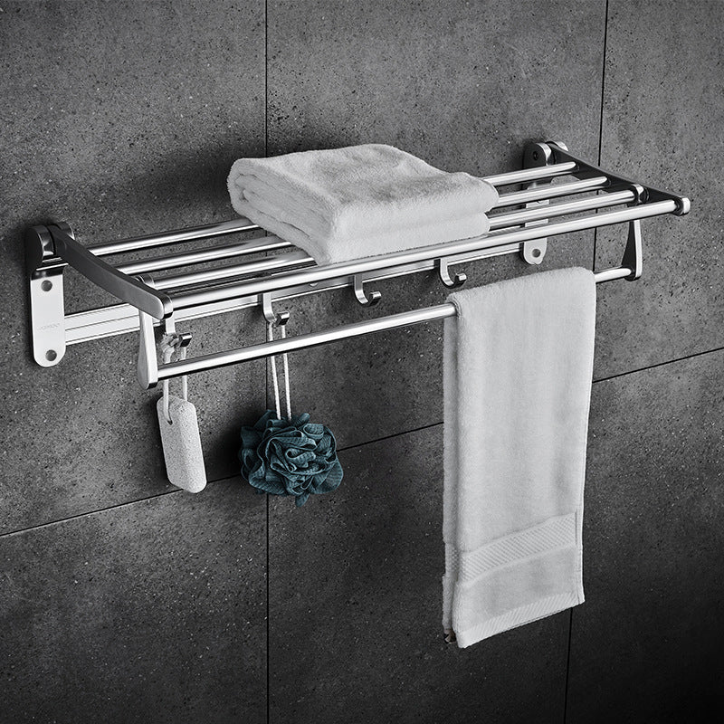 Contemporary bathroom accessory set made of aluminum with towel holder/bath shelf