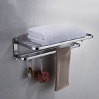 Contemporary bathroom accessory set made of aluminum with towel holder/bath shelf