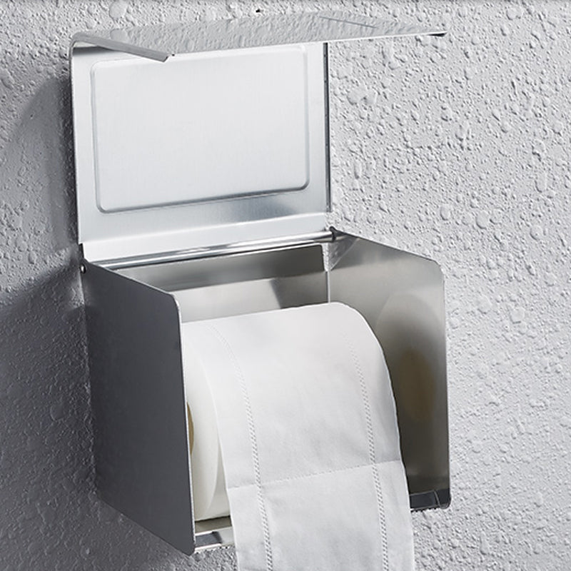 Contemporary bathroom accessory set made of aluminum with towel holder/bath shelf