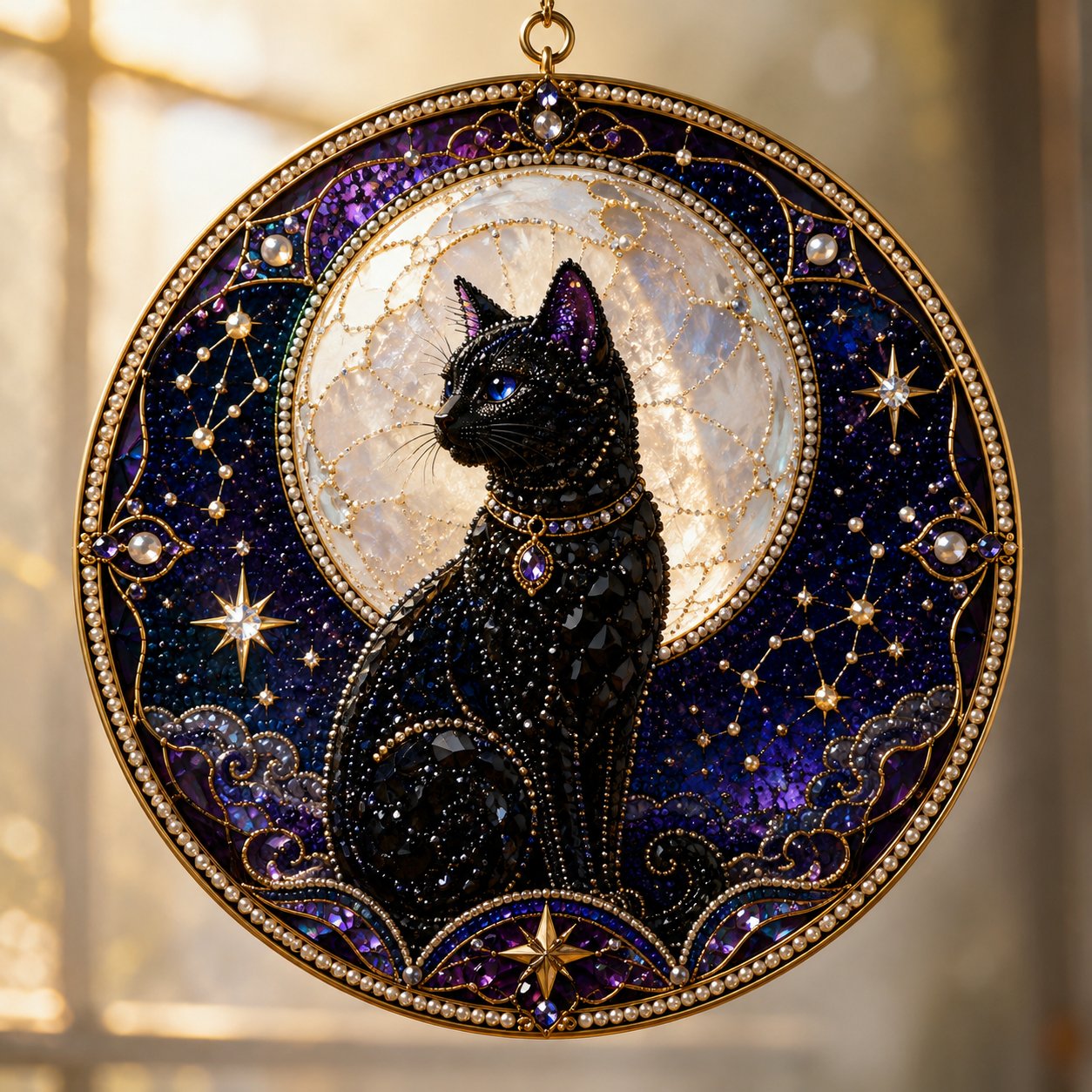 DIY Black Cat Diamond Painting Window Hanging Kit - 10 in