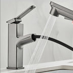 Modern Brass Water Faucet Center Mount Bathroom Faucet with Water Hose