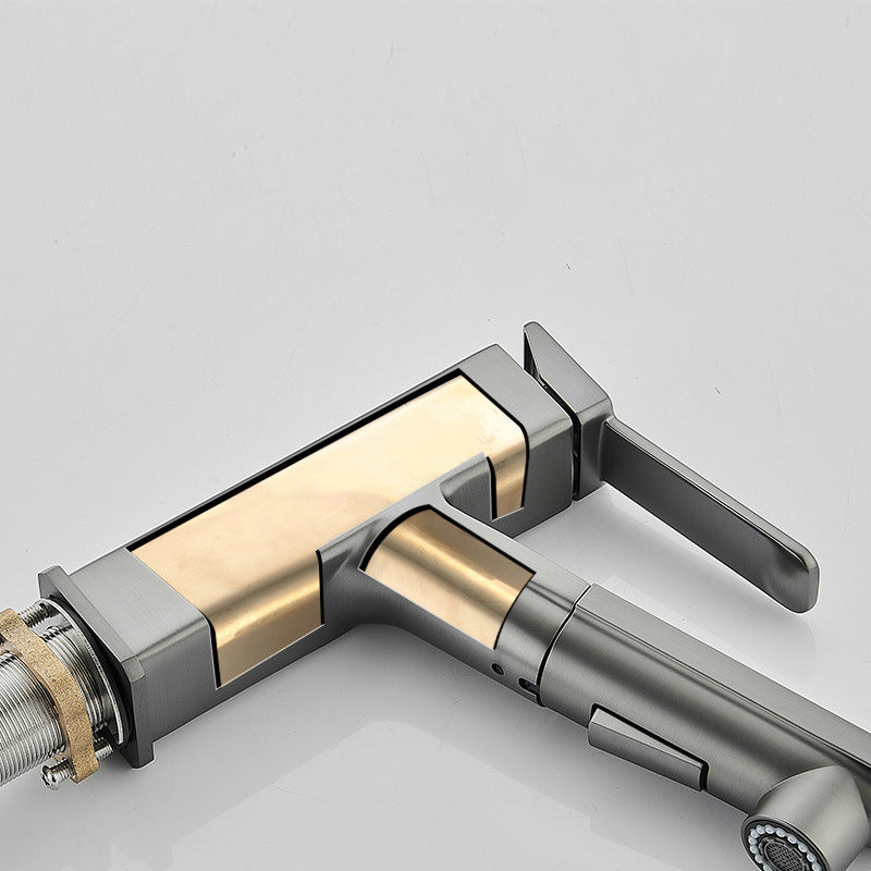 Modern Brass Water Faucet Center Mount Bathroom Faucet with Water Hose