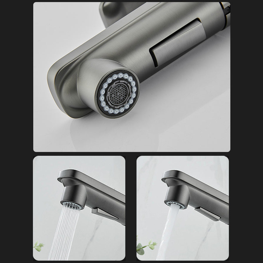 Modern Brass Water Faucet Center Mount Bathroom Faucet with Water Hose